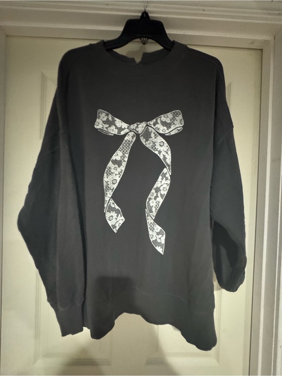 aerie Tops - aerie Black Crewneck Sweatshirt with White Lace Bow Graphic